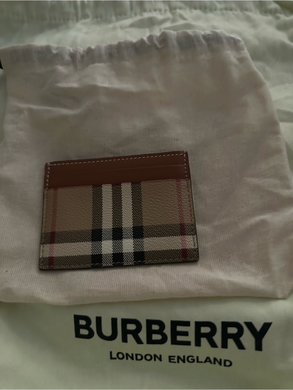 Burberry Tan/Beige Vintage Check Card Holder with Brown Trim